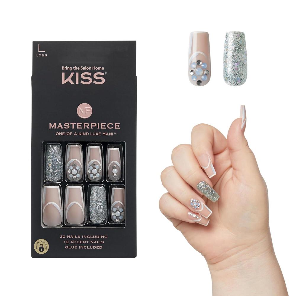 imageKISS Masterpiece OneOfAKind Luxe Manicure  Long Square  Members Only Waterproof Durable Flexible No Damage Trendy ampamp Intricate Nail Art From Home Lasts Up to 7 Days  30 CountMembers Only