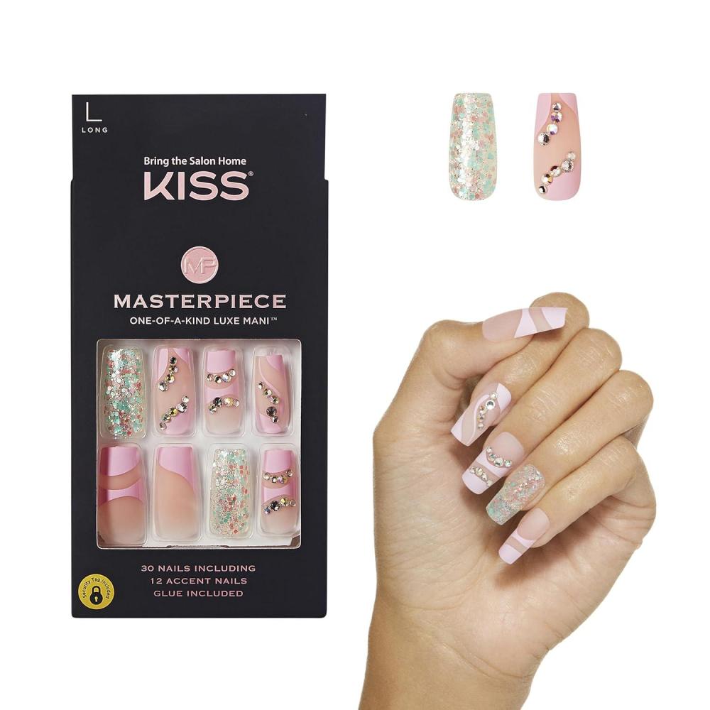 imageKISS Masterpiece OneOfAKind Luxe Manicure Long Square Members Only Waterproof Durable Flexible No Damage Trendy ampamp Intricate Nail Art From Home Lasts Up to 7 Days 30 CountSweetest Pie
