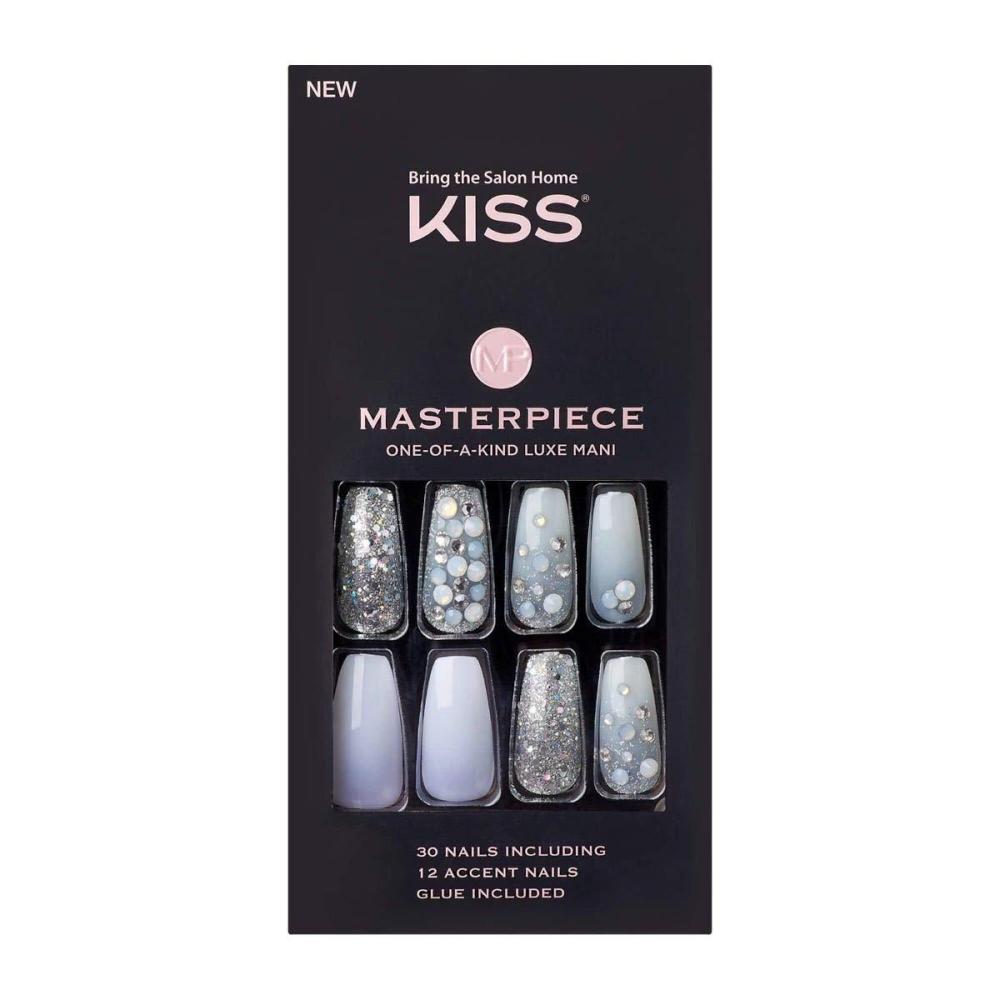 imageKISS Masterpiece OneOfAKind Luxe Manicure Premium Acrylic Fake Nails with Pink Gel Nail Glue Manicure Stick Mini Nail File ampamp 30 Glue On Nails Including 12 Accent NailsPink