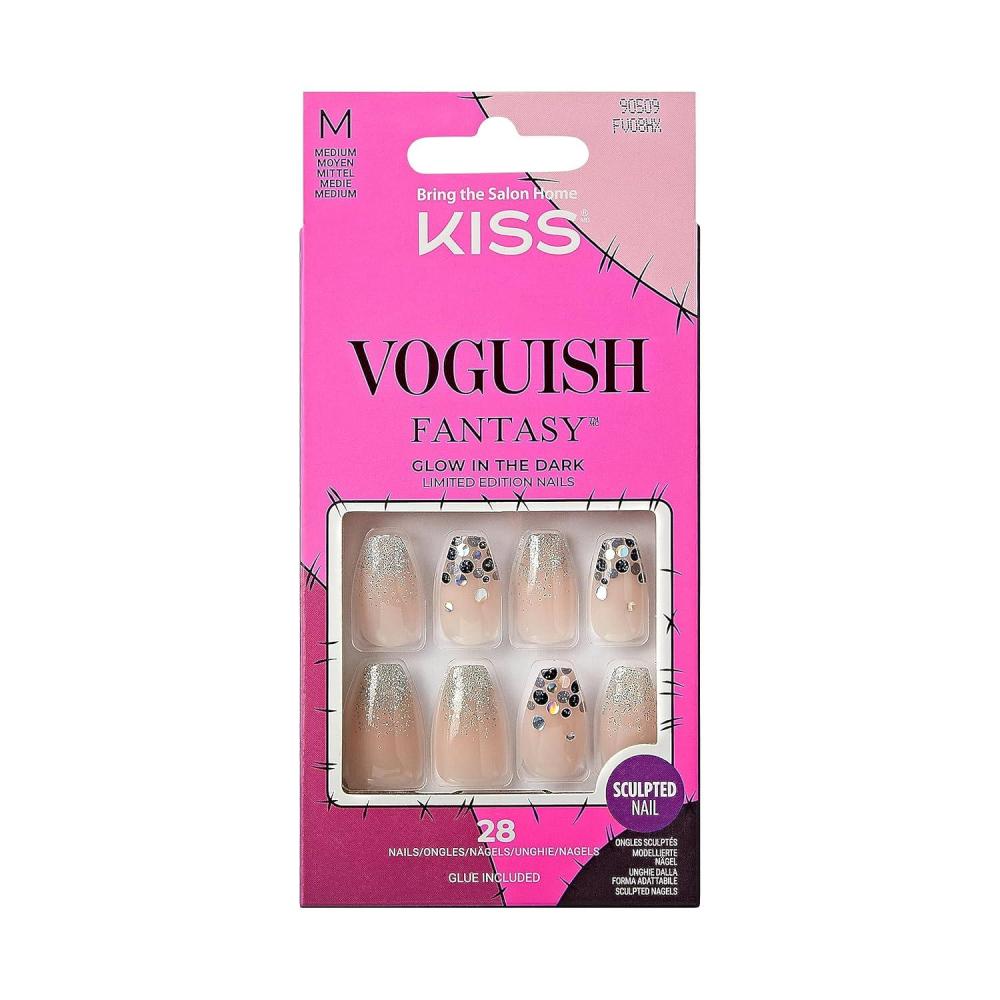 imageKISS Voguish Fantasy Halloween Nails Black ampamp Pink XLong Length Stiletto Shape Pink Gel Nail Glue 2g Mini Nail File Manicure Stick ampamp 28 Fake NailsScaredy Cats