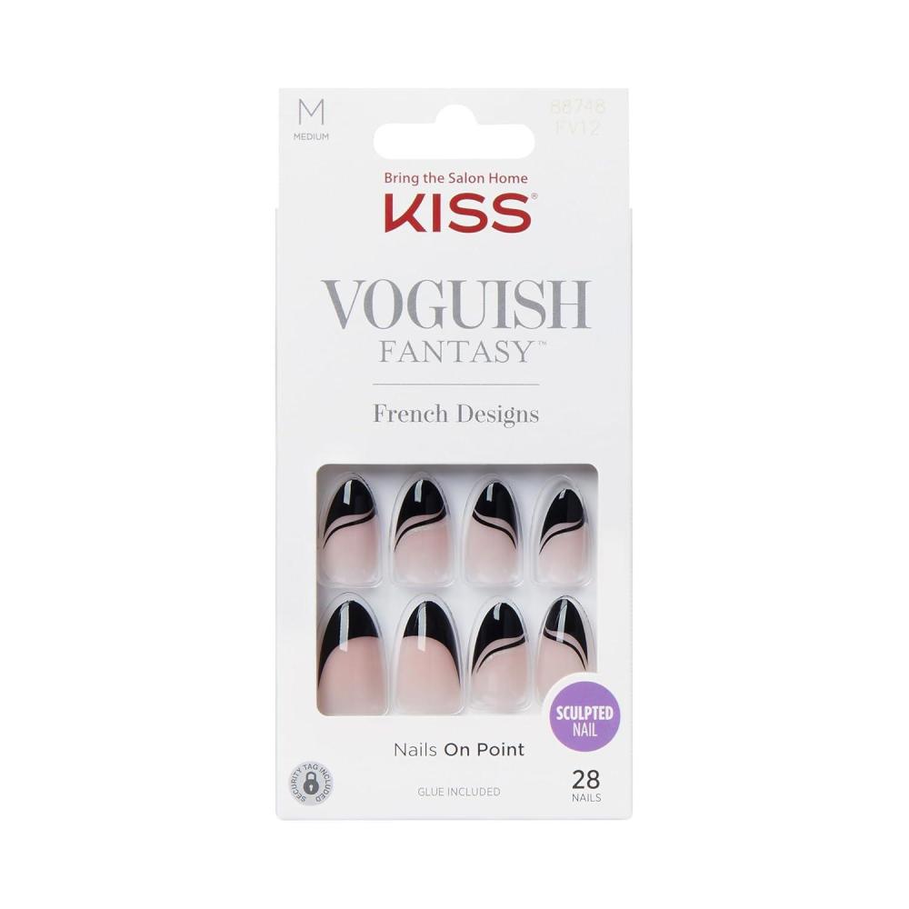 imageKISS Voguish Fantasy Press On Nails Nail glue included Hush Rush Black Short Size Coffin Shape Includes 28 Nails 2g Glue 1 Manicure Stick 1 Mini fileMagnifique