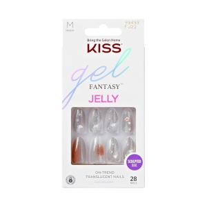 KISS Gel Fantasy, Press-On Nails, Nail glue included, ‘Jelly Princess’, Gray, Medium Size, Almond Shape, Includes 28 Nails, 2g glue, 1 Manicure Stick, 1 Mini File(Rhinestone)