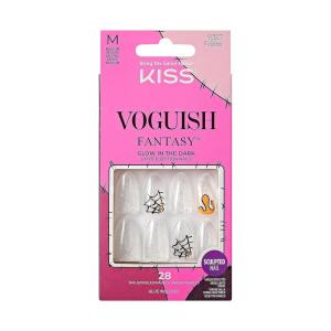 KISS Voguish Fantasy Halloween Nails, Black & Pink, X-Long Length, Stiletto Shape, Pink Gel Nail Glue (2g), Mini Nail File, Manicure Stick, & 28 Fake Nails(Devilish)
