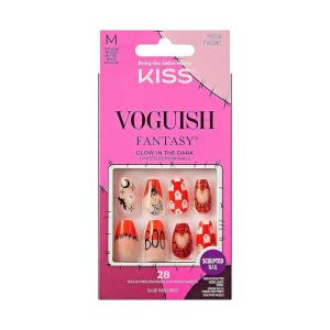 KISS Voguish Fantasy Halloween Nails, Black & Pink, X-Long Length, Stiletto Shape, Pink Gel Nail Glue (2g), Mini Nail File, Manicure Stick, & 28 Fake Nails(Nightmare)