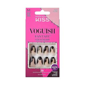 KISS Voguish Fantasy Halloween Nails, Black & Pink, X-Long Length, Stiletto Shape, Pink Gel Nail Glue (2g), Mini Nail File, Manicure Stick, & 28 Fake Nails(Franken-tastc)