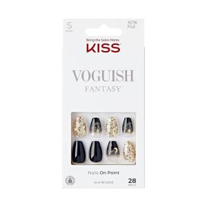 KISS Voguish Fantasy, Press On Nails, Nail glue included, ‘Hush Rush’, Black, Short Size, Coffin Shape, Includes 28 Nails, 2g Glue, 1 Manicure Stick, 1 Mini file(Hush Rush)