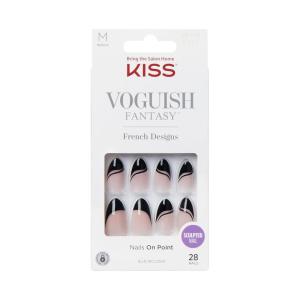 KISS Voguish Fantasy, Press On Nails, Nail glue included, ‘Hush Rush’, Black, Short Size, Coffin Shape, Includes 28 Nails, 2g Glue, 1 Manicure Stick, 1 Mini file(Magnifique)