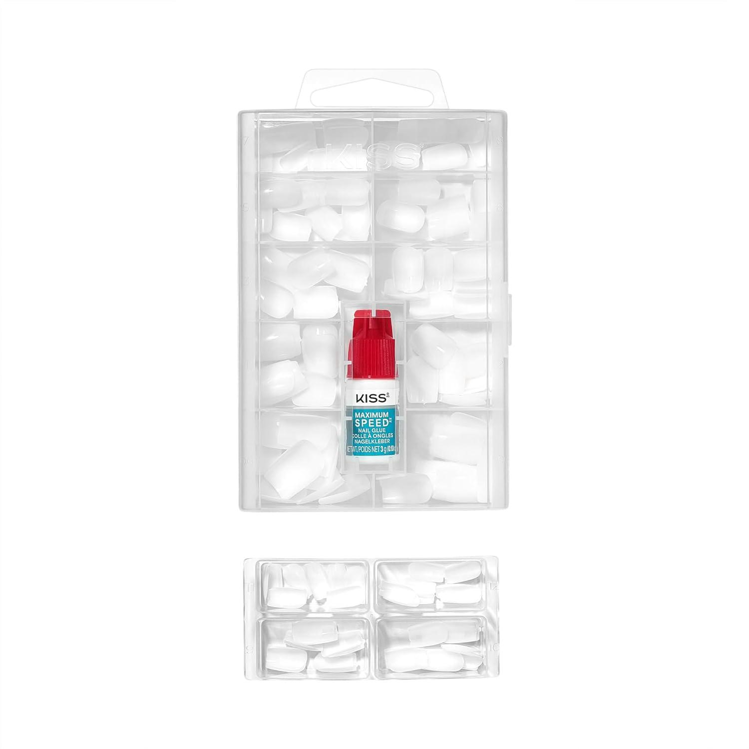 imageKISS PROFESSIONAL Press On Nails Nail glue included Ordinary Life White Short Size Square Shape Includes 140 Nails 3g Glue