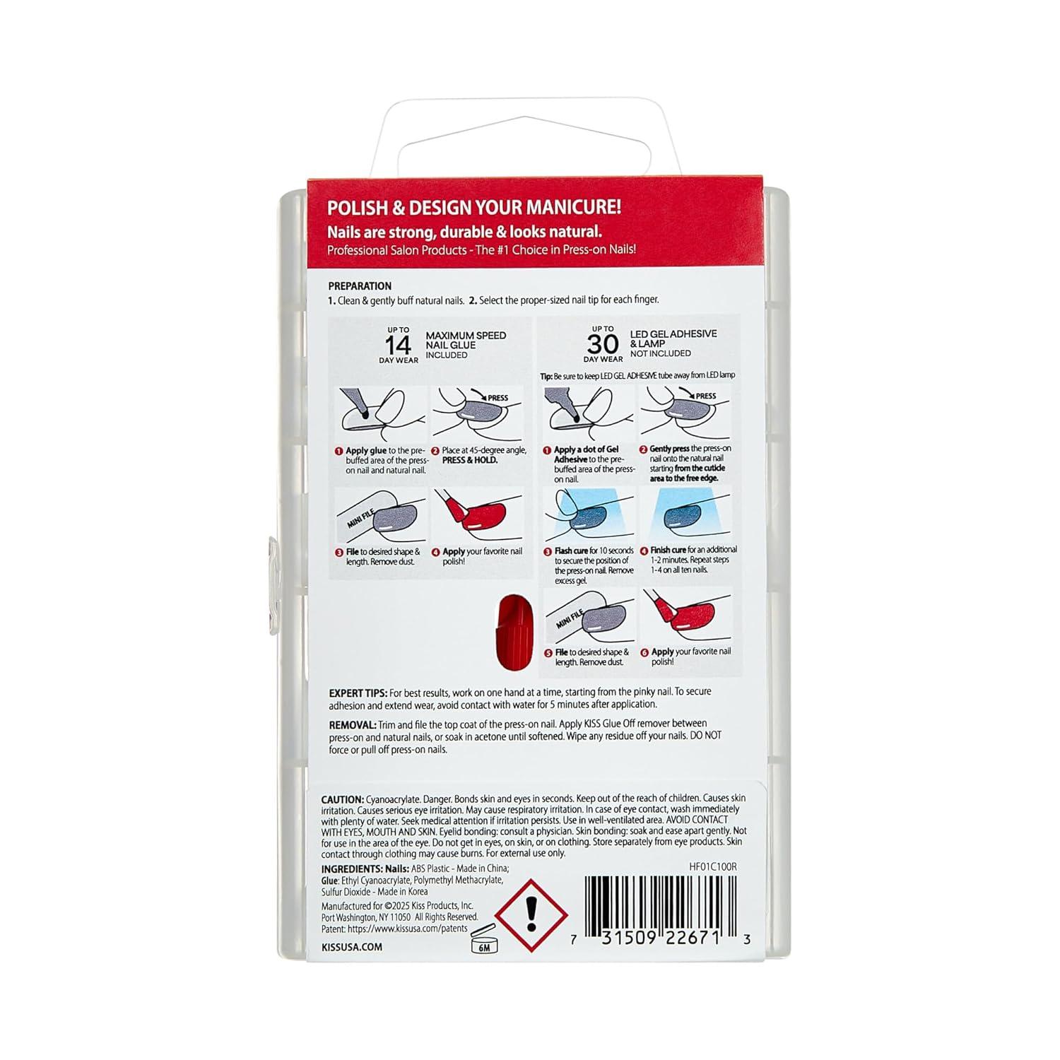 imageKISS PROFESSIONAL Press On Nails Nail glue included Ordinary Life White Short Size Square Shape Includes 140 Nails 3g Glue