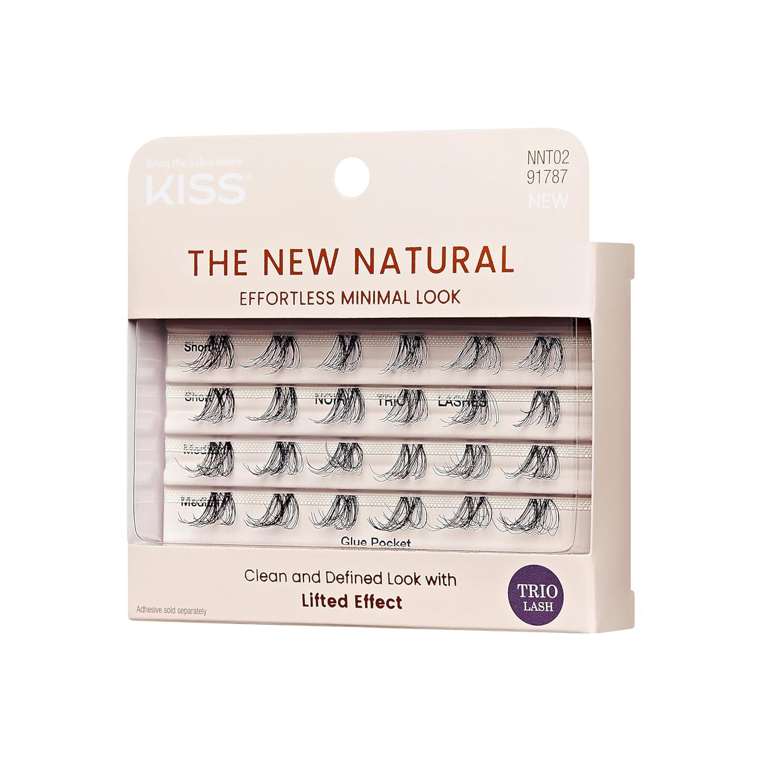 imageKISS The New Natural False Eyelashes Easy to Apply Reusable Fake Lashes Cruelty Free Includes 24 Short ampamp Medium Length 12mm16mm Natural Volume Trio Lash Clusters Style Noir