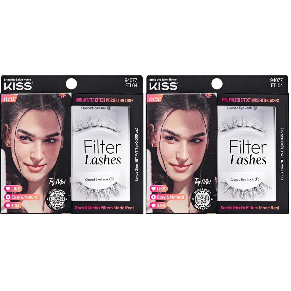 imageKISS Filter Lashes AIInspired OpenEyed Spiky False Eyelashes 1 Pair Long Length 14mm Wispy 3D Volume Natural Look Lash Glue Included LASH x GLOSS1012mm Pack of 2
