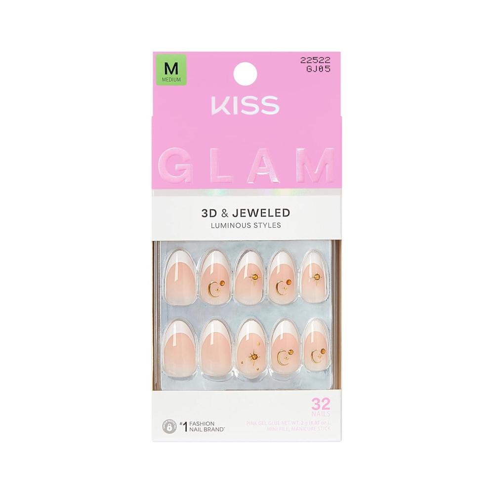 imageKISS GLAM Press On Nails Nail glue included Zephyr White Medium Size Almond Shape Includes 32 Nails 2g Glue 1 Manicure Stick 1 Mini File