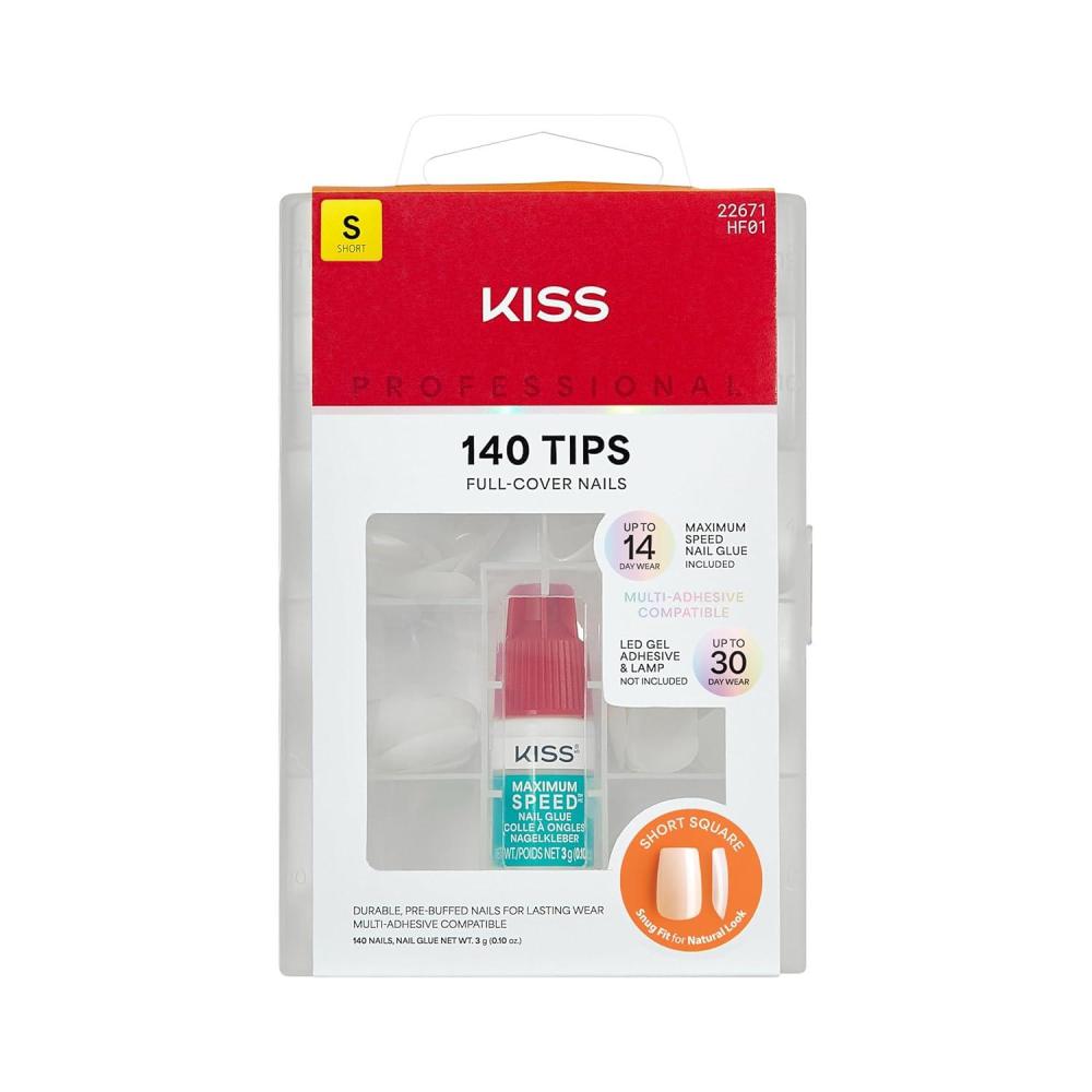 imageKISS PROFESSIONAL Press On Nails Nail glue included Ordinary Life White Short Size Square Shape Includes 140 Nails 3g Glue