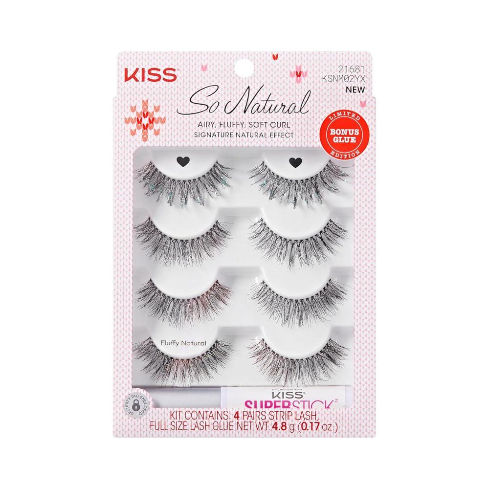 imageKISS So Natural Holiday False Eyelashes Shy Natural 8mm10mm Natural Volume Tapered Ends 3 Pairs  1 Pair with Glitter KISS Super Stick Strip Lash Adhesive Clear Net Wt 48g 017 ozFluffy Natural