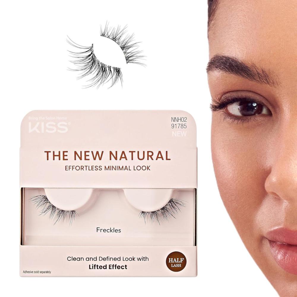 imageKISS The New Natural False Eyelashes Single Pack 12 mm Natural Volume Easy to Apply Reusable Fake Lashes Cruelty Free Includes 1 Pair Half Lashes Style FrecklesFreckles
