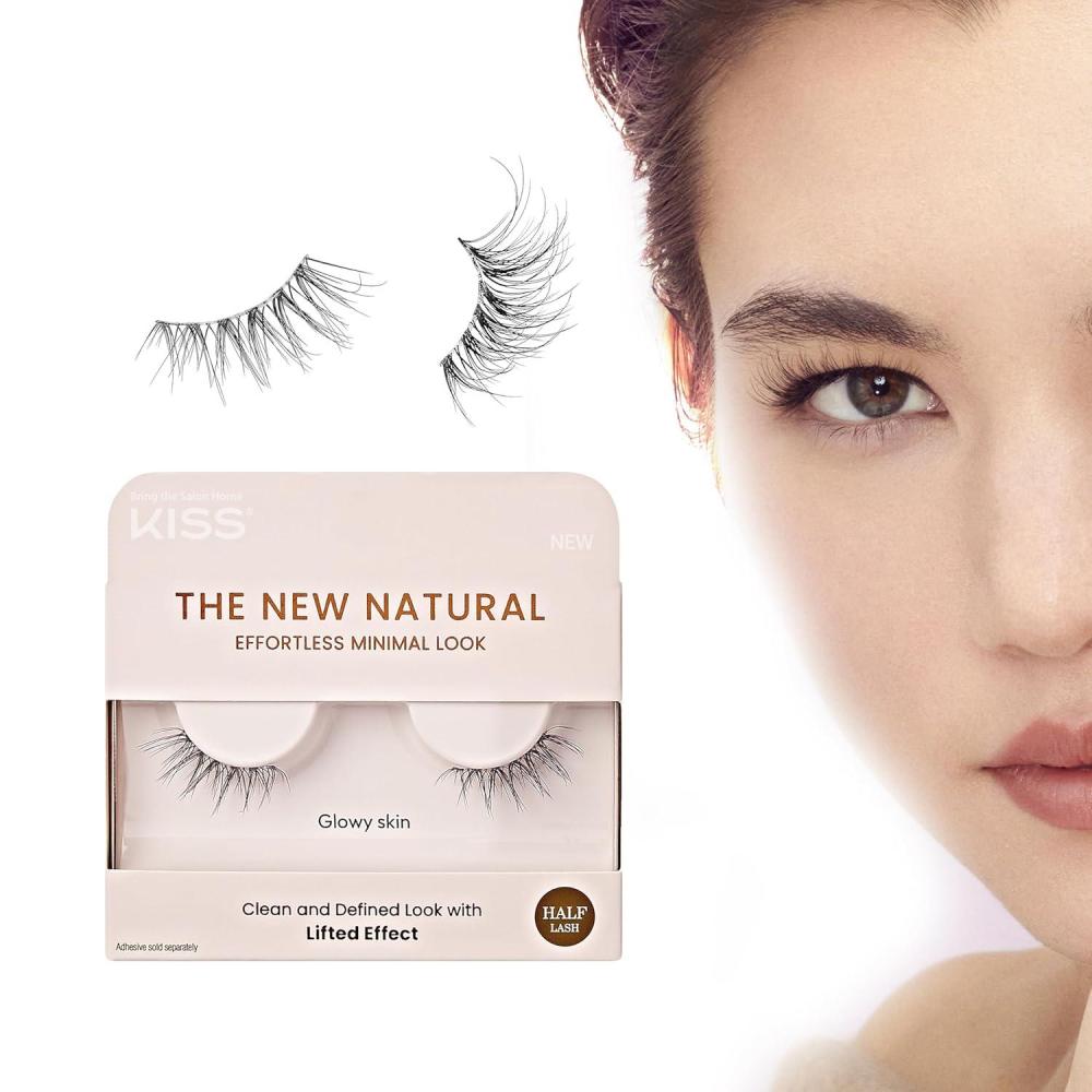 imageKISS The New Natural False Eyelashes Single Pack 12 mm Natural Volume Easy to Apply Reusable Fake Lashes Cruelty Free Includes 1 Pair Half Lashes  Style FrecklesGlowy Skin