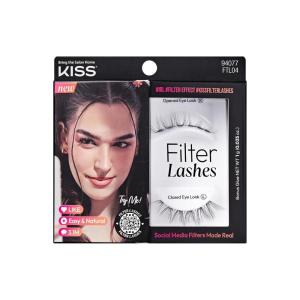 KISS Filter Lashes, AI-Inspired Open-Eyed Spiky False Eyelashes, 1 Pair, Long Length (14mm), Wispy 3D Volume, Natural Look, Lash Glue Included, LASH x GLOSS(1 pair (Pack of 1))