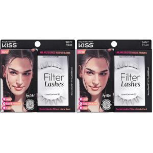 KISS Filter Lashes, AI-Inspired Open-Eyed Spiky False Eyelashes, 1 Pair, Long Length (14mm), Wispy 3D Volume, Natural Look, Lash Glue Included, LASH x GLOSS(10-12mm (Pack of 2))