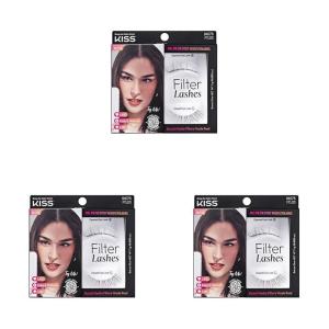 KISS Filter Lashes, AI-Inspired Open-Eyed Spiky False Eyelashes, 1 Pair, Long Length (14mm), Wispy 3D Volume, Natural Look, Lash Glue Included, LASH x GLOSS(14mm (Pack of 3))