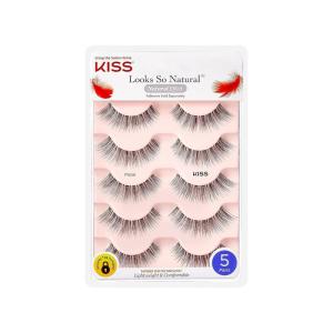 KISS Looks So Natural False Eyelashes Multipack, Lightweight & Comfortable, Tapered End Technology, Reusable, Cruelty-Free, Contact Lens Friendly, Style ‘Poise’, 5 Pairs Fake Eyelashes