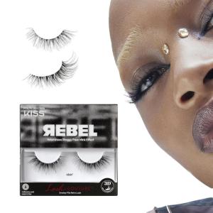 KISS Rebel, False Eyelashes, ‘Main Character’, 12mm, Includes 1 Pair Of Lash, Easy to Apply, Reusable Lash Clusters(Vibin’)