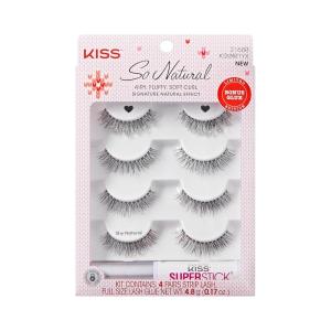 KISS So Natural Holiday False Eyelashes, ‘Shy Natural’, 8mm-10mm, Natural Volume, Tapered Ends, 3 Pairs + 1 Pair with Glitter, KISS Super Stick Strip Lash Adhesive, Clear, Net Wt. 4.8g (0.17 oz.)(Shy Natural)