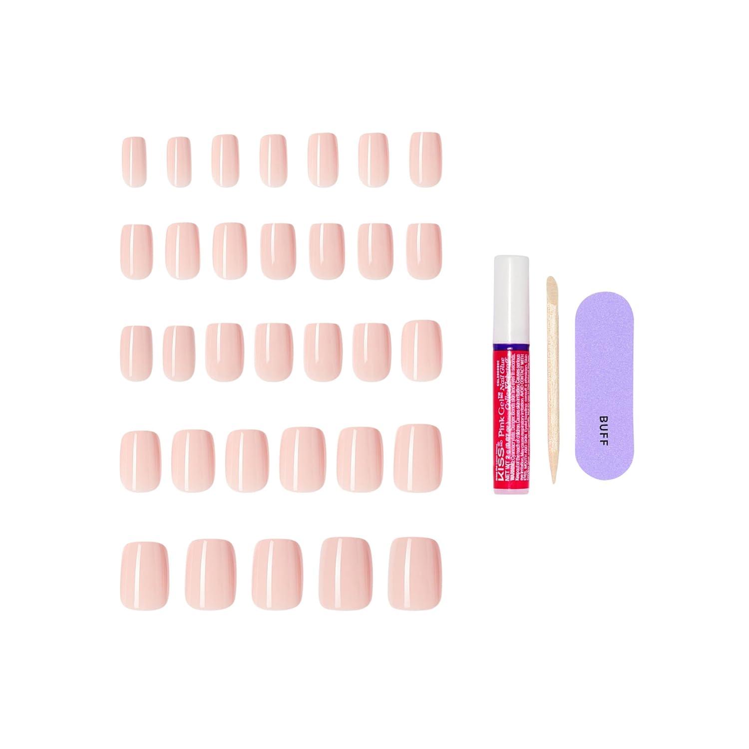 imageKISS CORE Press On Nails Nail glue included Aesthetic Pink Short Size Squoval Shape Includes 32 Nails 2g Glue 1 Manicure Stick 1 Mini File