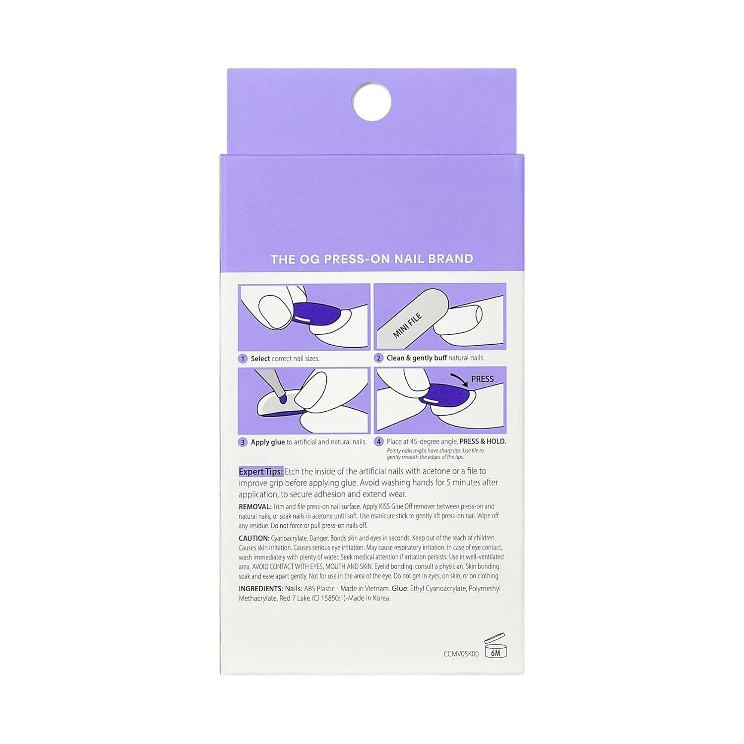 imageKISS CORE Press On Nails Nail glue included Dulcet Pink Medium Size Almond Shape Includes 32 Nails 2g Glue 1 Manicure Stick 1 Mini File