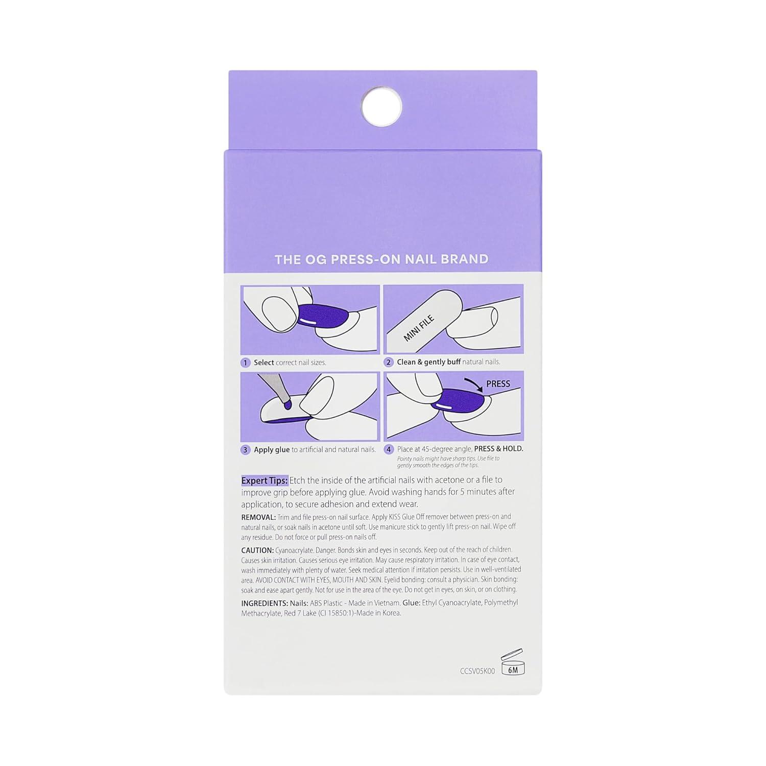 imageKISS CORE Press On Nails Nail glue included Embullience Beige Short Size Squoval Shape Includes 32 Nails 2g Glue 1 Manicure Stick 1 Mini File