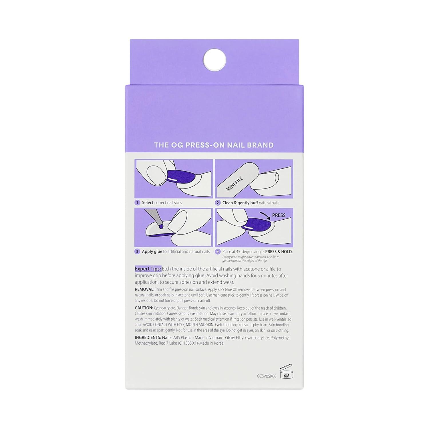 imageKISS CORE Press On Nails Nail glue included Euphonious Pink Short Size Almond Shape Includes 32 Nails 2g Glue 1 Manicure Stick 1 Mini File