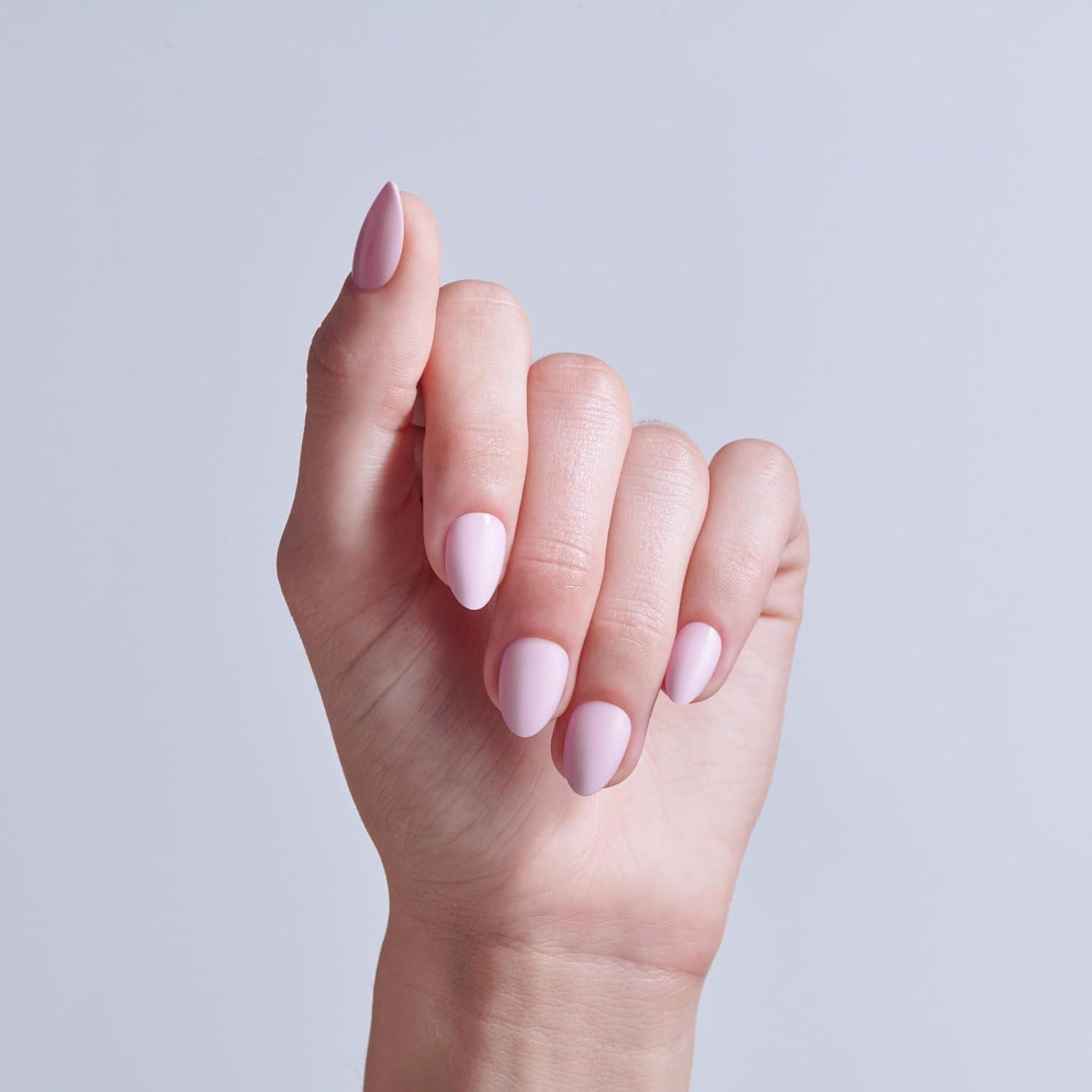 imageKISS CORE Press On Nails Nail glue included Euphonious Pink Short Size Almond Shape Includes 32 Nails 2g Glue 1 Manicure Stick 1 Mini File