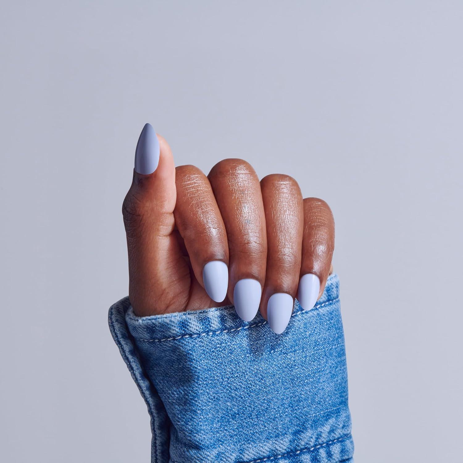 imageKISS CORE Press On Nails Nail glue included Flee Blue Short Size Almond Shape Includes 32 Nails 2g Glue 1 Manicure Stick 1 Mini File