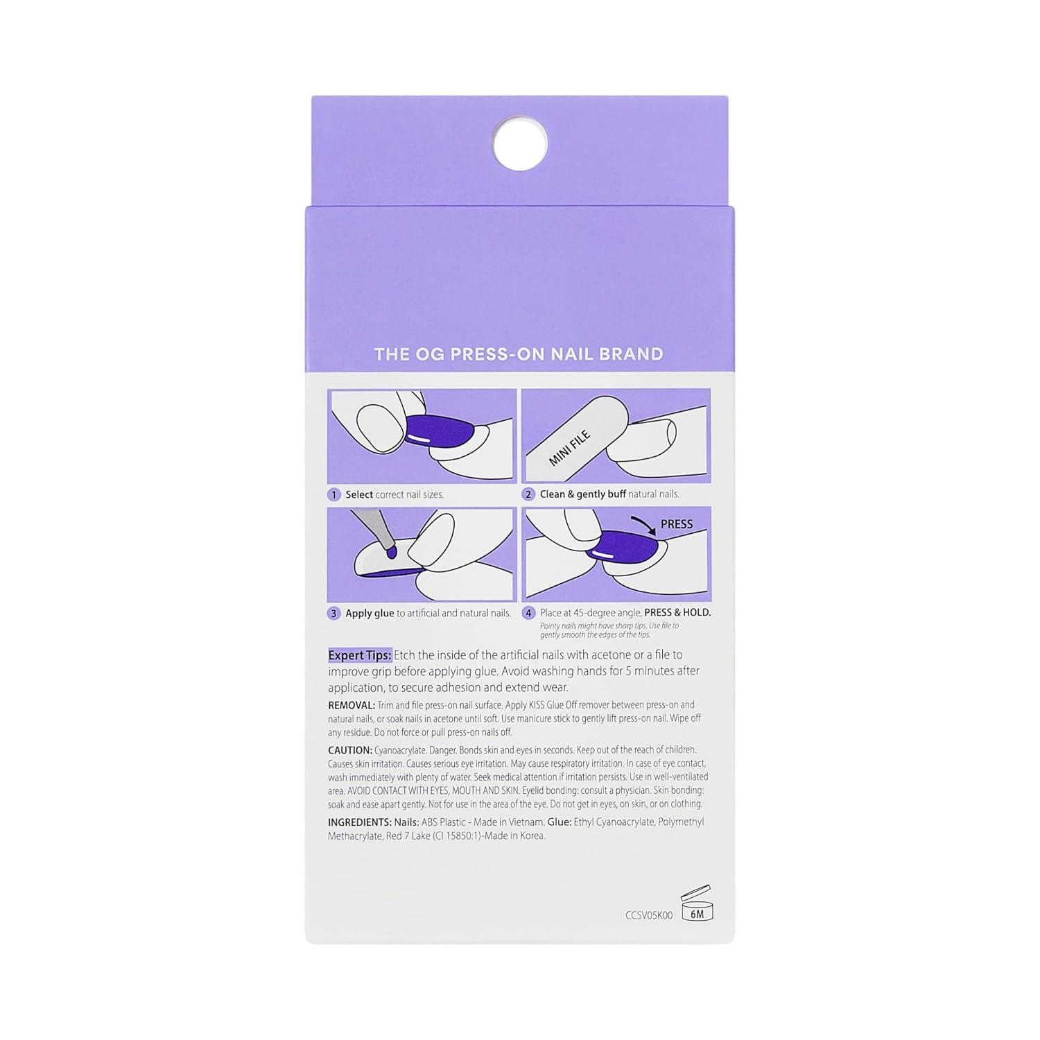 imageKISS CORE Press On Nails Nail glue included Lyrical White Short Size Almond Shape Includes 32 Nails 2g Glue 1 Manicure Stick 1 Mini File