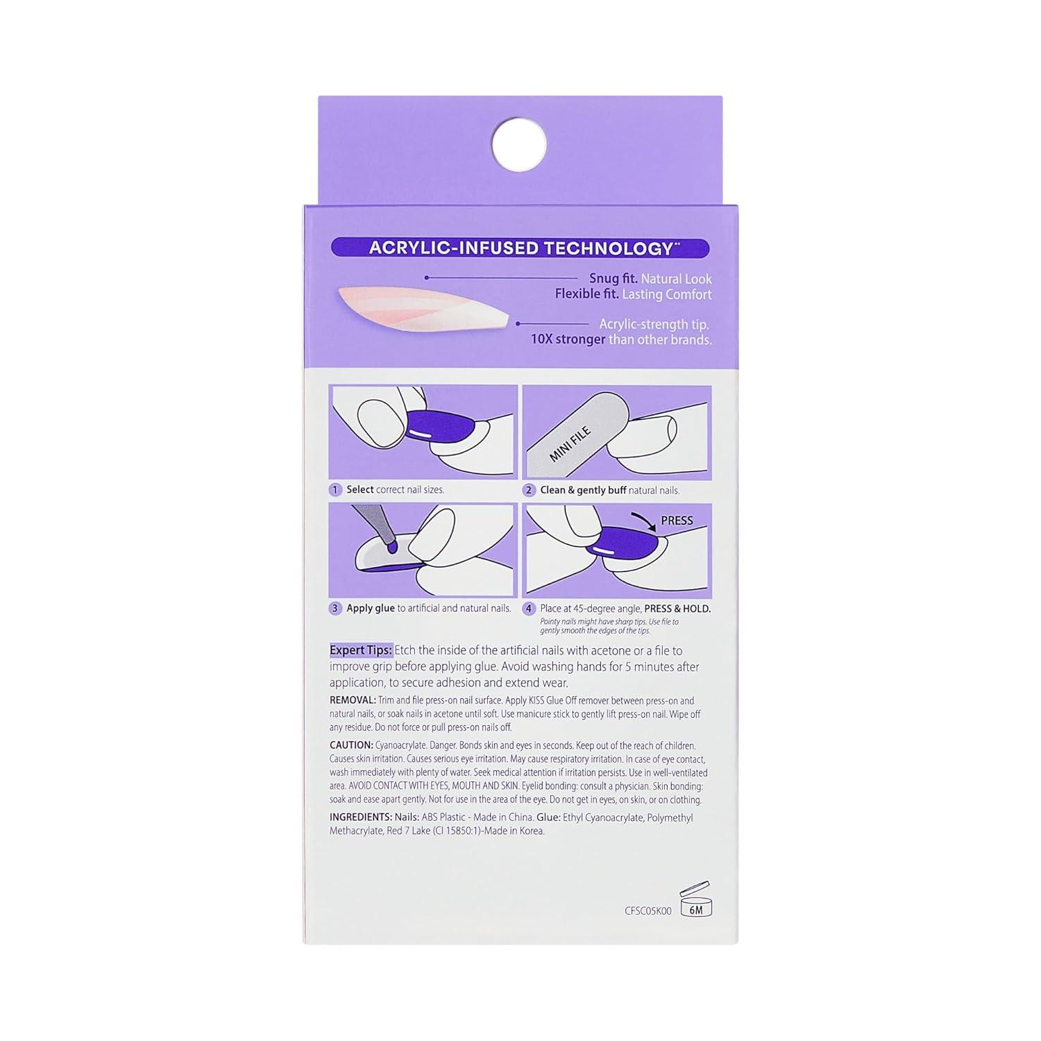 imageKISS CORE Press On Nails Nail glue included My Darling Pink Short Size Squoval Shape Includes 32 Nails 2g Glue 1 Manicure Stick 1 Mini File