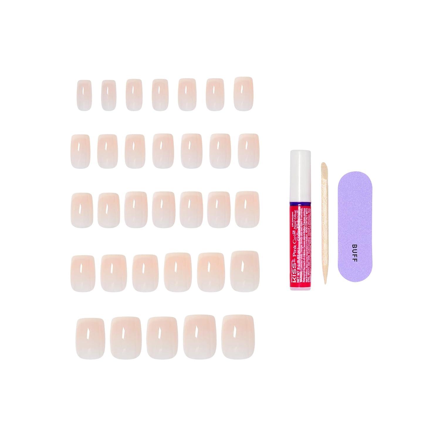 imageKISS CORE Press On Nails Nail glue included My Darling Pink Short Size Squoval Shape Includes 32 Nails 2g Glue 1 Manicure Stick 1 Mini File