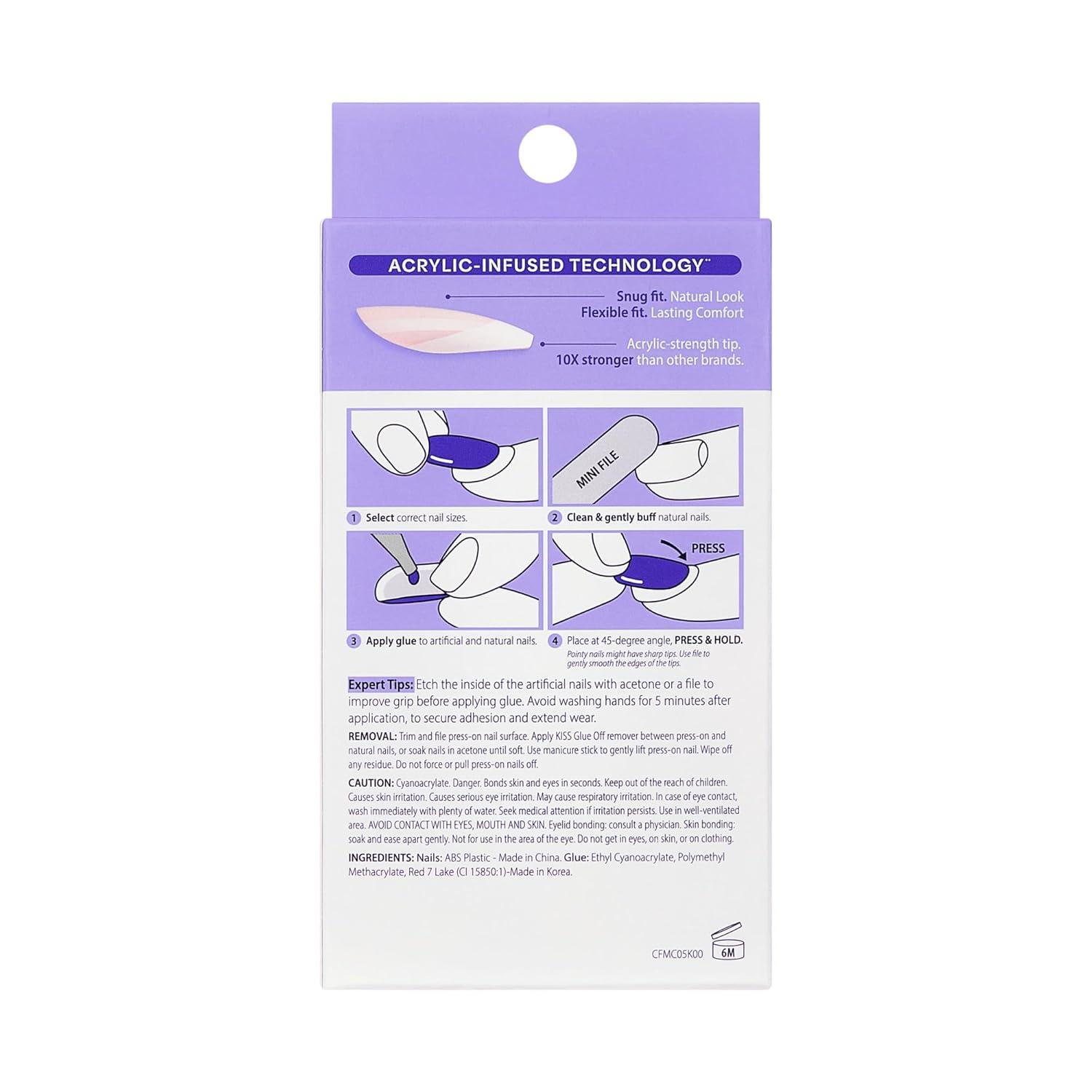 imageKISS CORE Press On Nails Nail glue included Optimistic Red Medium Size Almond Shape Includes 32 Nails 2g Glue 1 Manicure Stick 1 Mini File