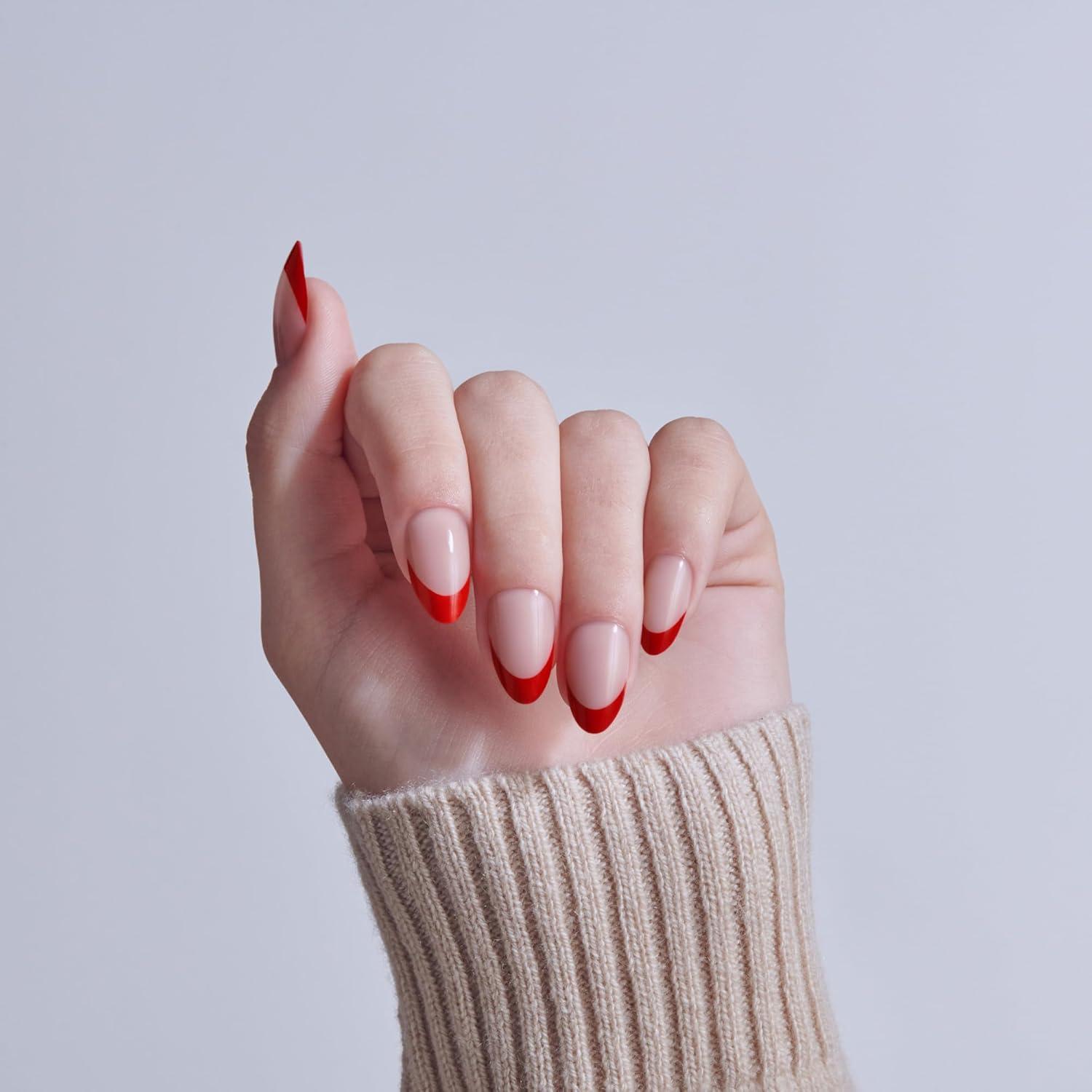 imageKISS CORE Press On Nails Nail glue included Optimistic Red Medium Size Almond Shape Includes 32 Nails 2g Glue 1 Manicure Stick 1 Mini File