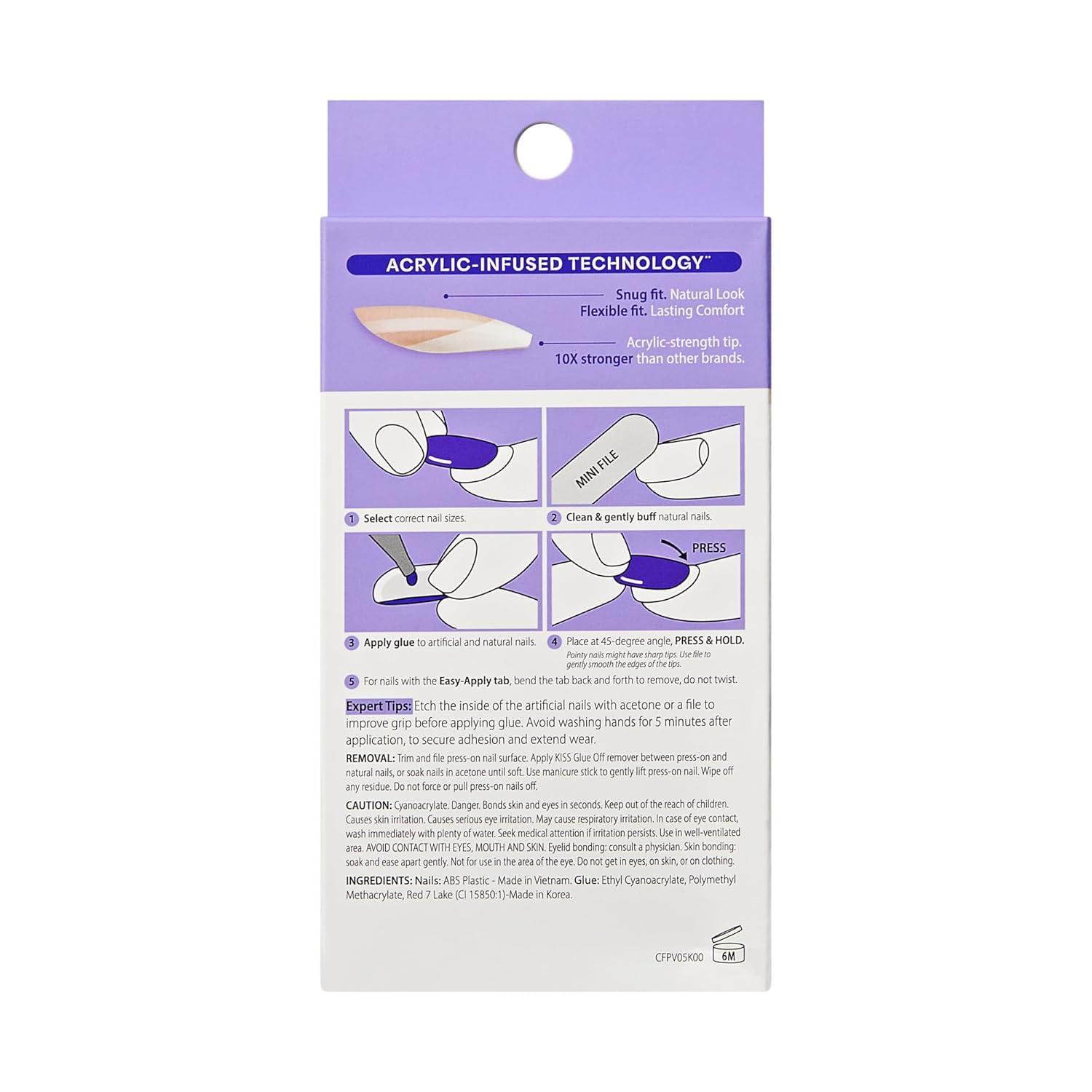 imageKISS CORE Press On Nails Nail glue included Perfection White Petite Size Squoval Shape Includes 32 Nails 2g Glue 1 Manicure Stick 1 Mini File