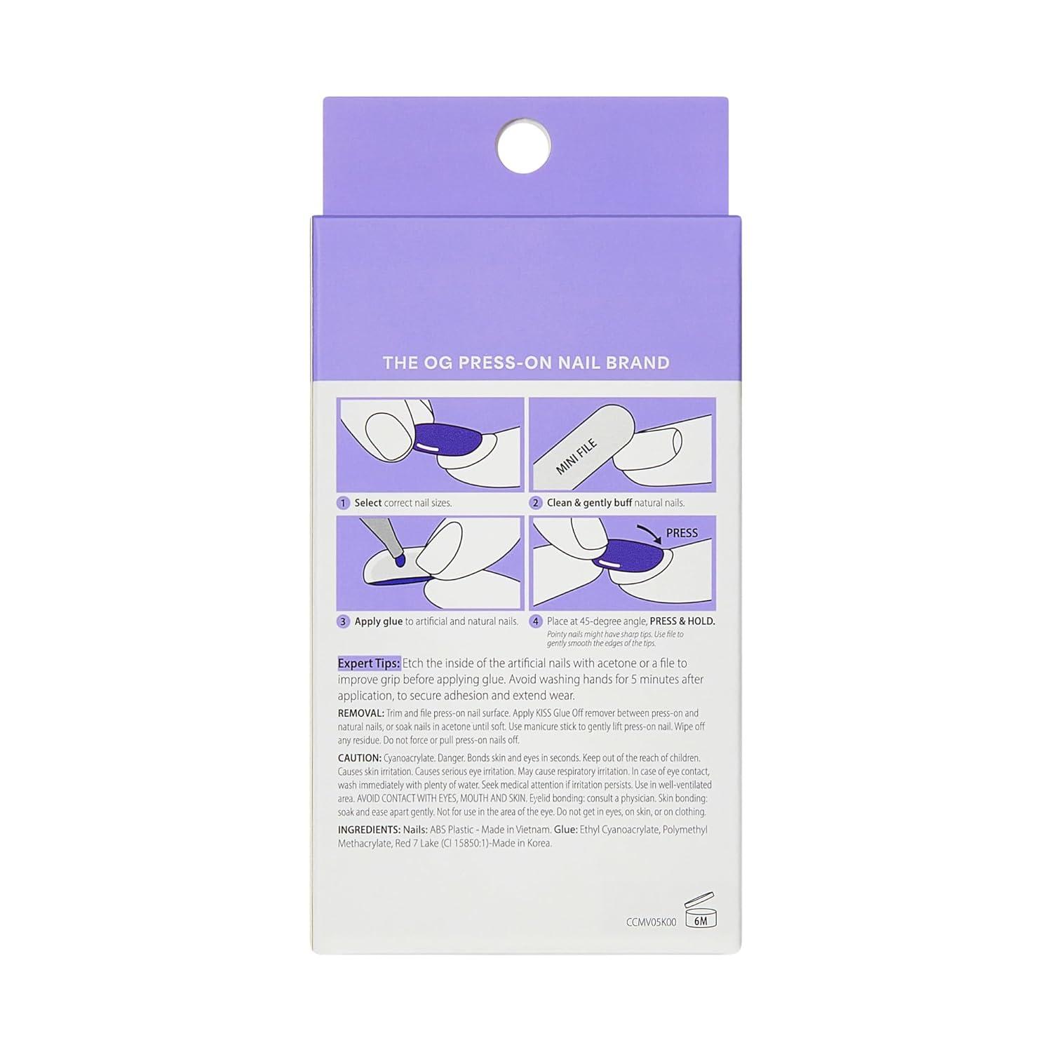 imageKISS CORE Press On Nails Nail glue included Pinot Noir Red Medium Size Almond Shape Includes 32 Nails 2g Glue 1 Manicure Stick 1 Mini File