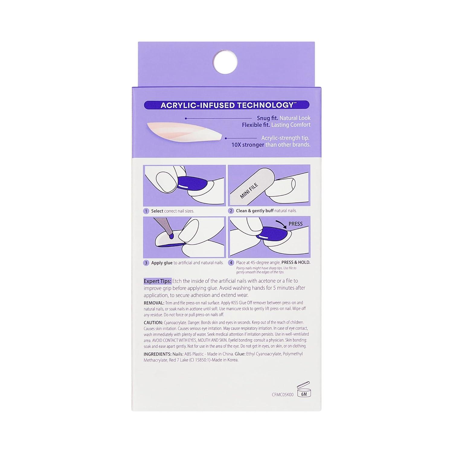 imageKISS CORE Press On Nails Nail glue included Scenario Pink Medium Size Squoval Shape Includes 32 Nails 2g Glue 1 Manicure Stick 1 Mini File