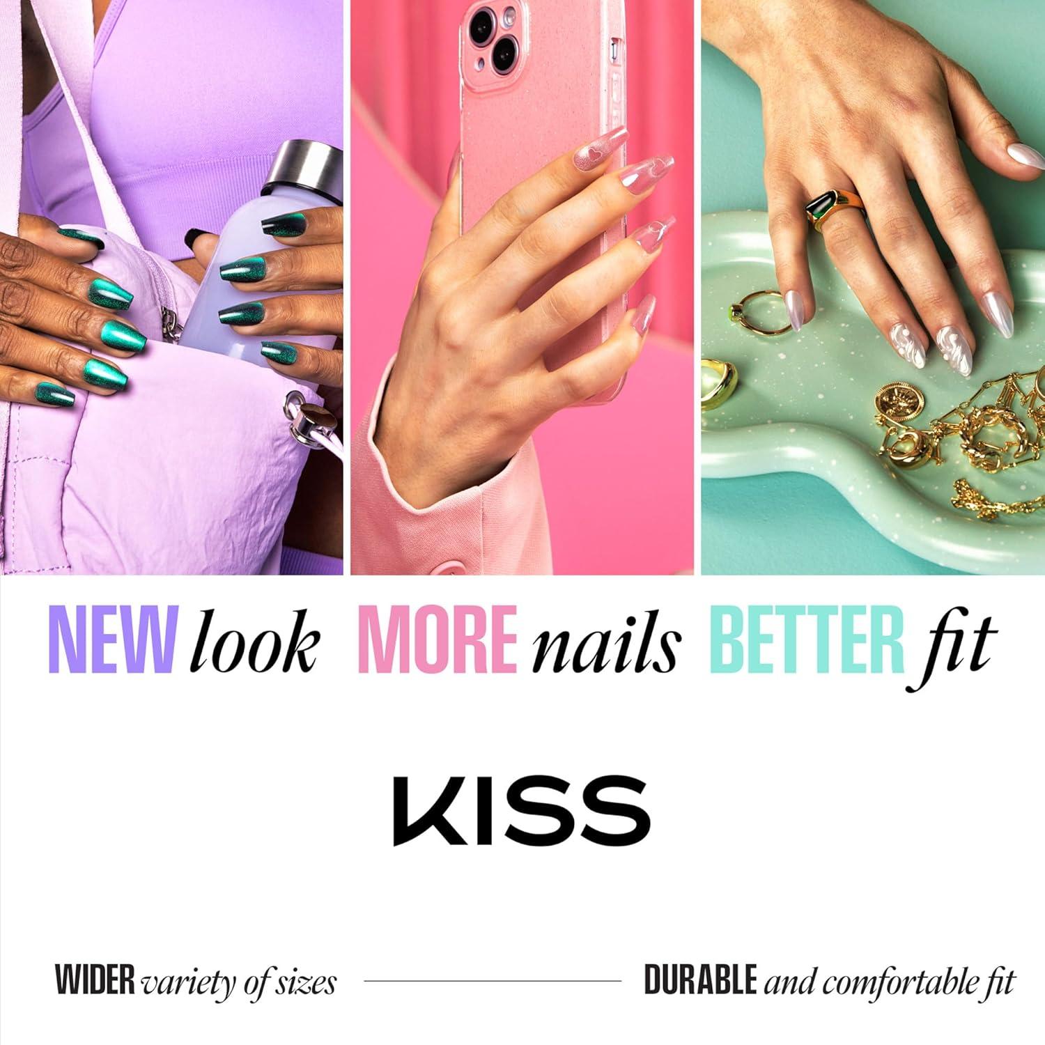 imageKISS CORE Press On Nails Nail glue included Scenario Pink Medium Size Squoval Shape Includes 32 Nails 2g Glue 1 Manicure Stick 1 Mini File