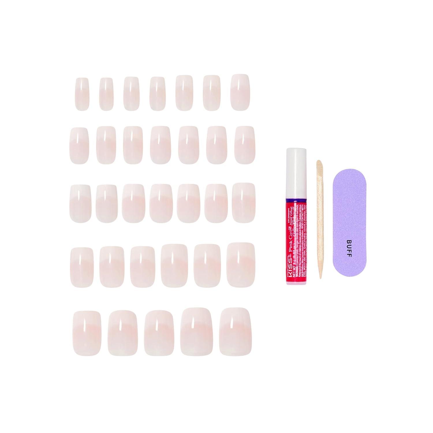 imageKISS CORE Press On Nails Nail glue included Scenario Pink Medium Size Squoval Shape Includes 32 Nails 2g Glue 1 Manicure Stick 1 Mini File