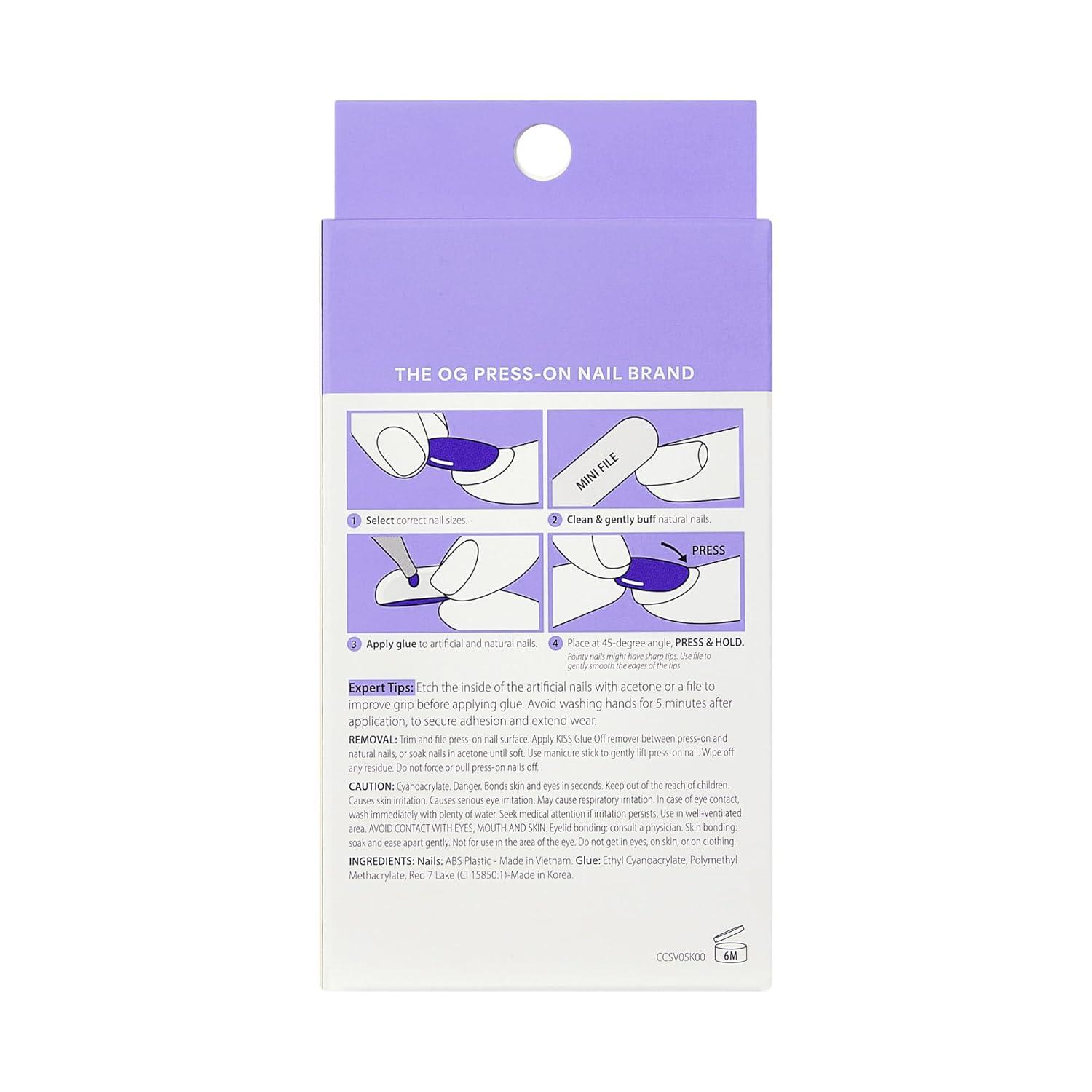 imageKISS CORE Press On Nails Nail glue included Sprightly Red Short Size Squoval Shape Includes 32 Nails 2g Glue 1 Manicure Stick 1 Mini File