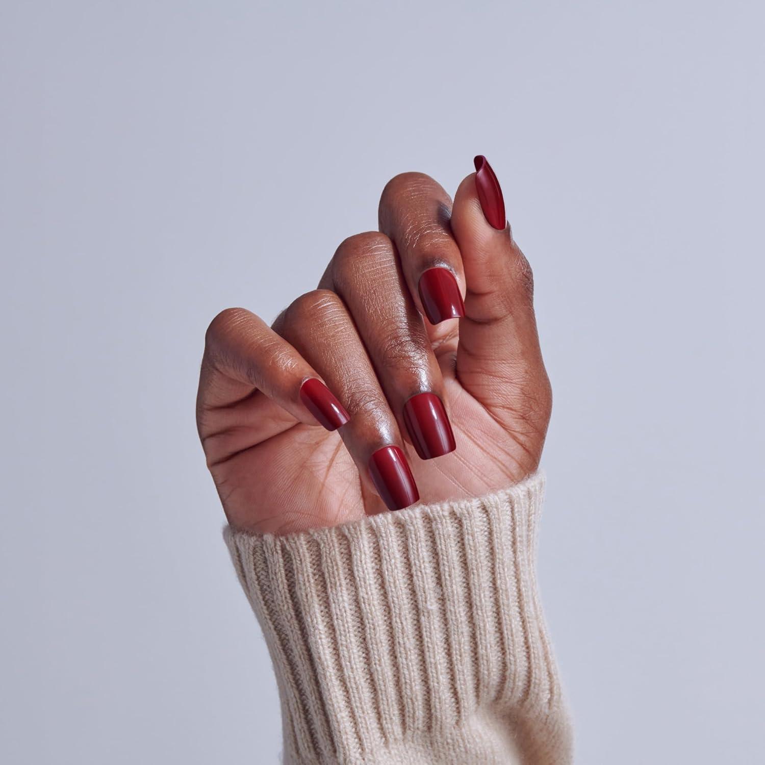 imageKISS CORE Press On Nails Nail glue included Sprightly Red Short Size Squoval Shape Includes 32 Nails 2g Glue 1 Manicure Stick 1 Mini File