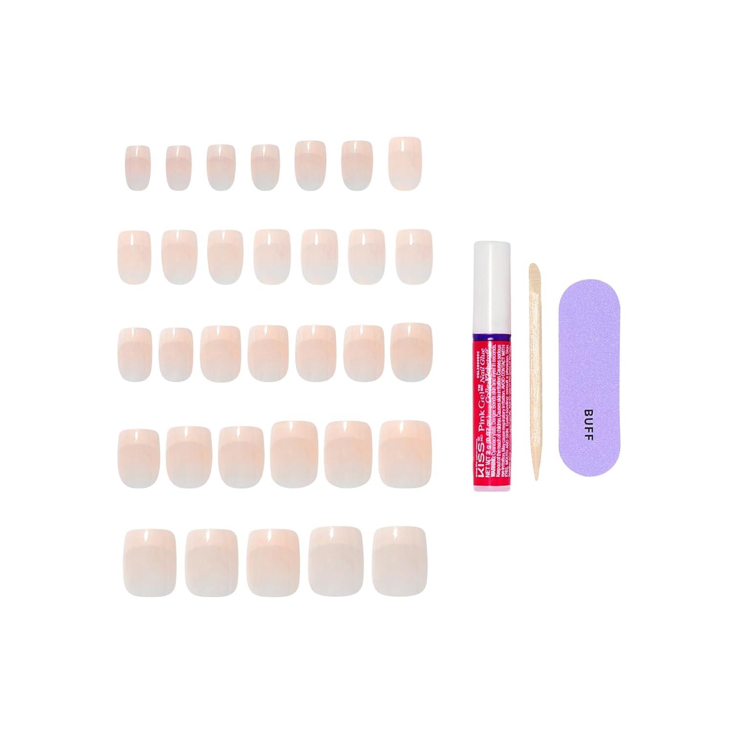 imageKISS CORE Press On Nails Nail glue included Your Moment Pink Real Short Size Squoval Shape Includes 32 Nails 2g Glue 1 Manicure Stick 1 Mini File