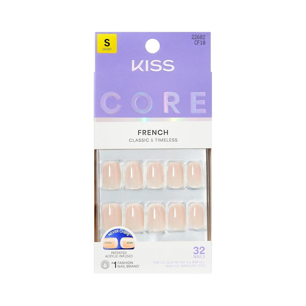 imageKISS CORE Press On Nails Nail glue included My Darling Pink Short Size Squoval Shape Includes 32 Nails 2g Glue 1 Manicure Stick 1 Mini File