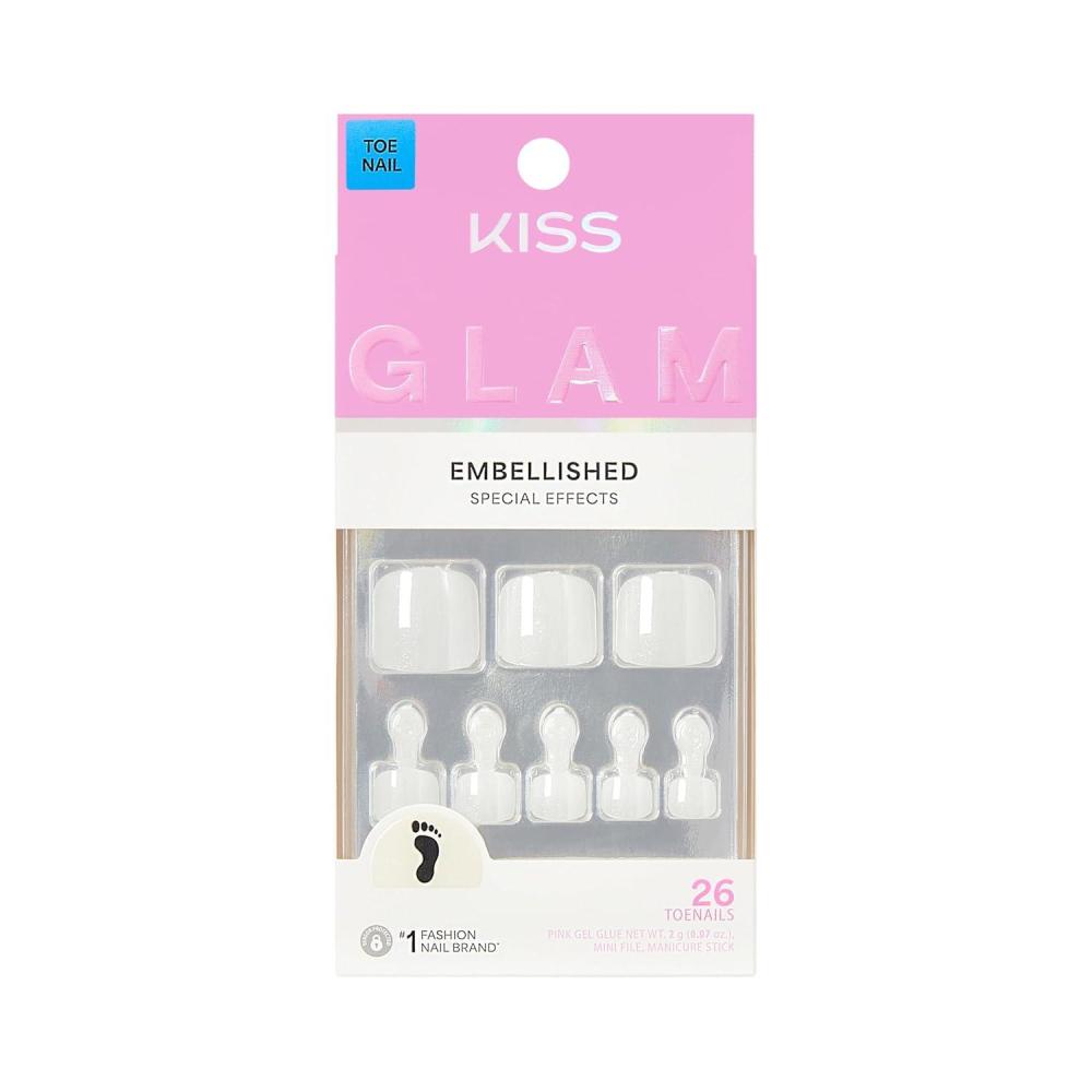 imageKISS GLAM Press On Nails Nail glue included Twinkle Toes White Short Size Squoval Shape Includes 26 Toenails 2g Glue 1 Manicure Stick 1 Mini File