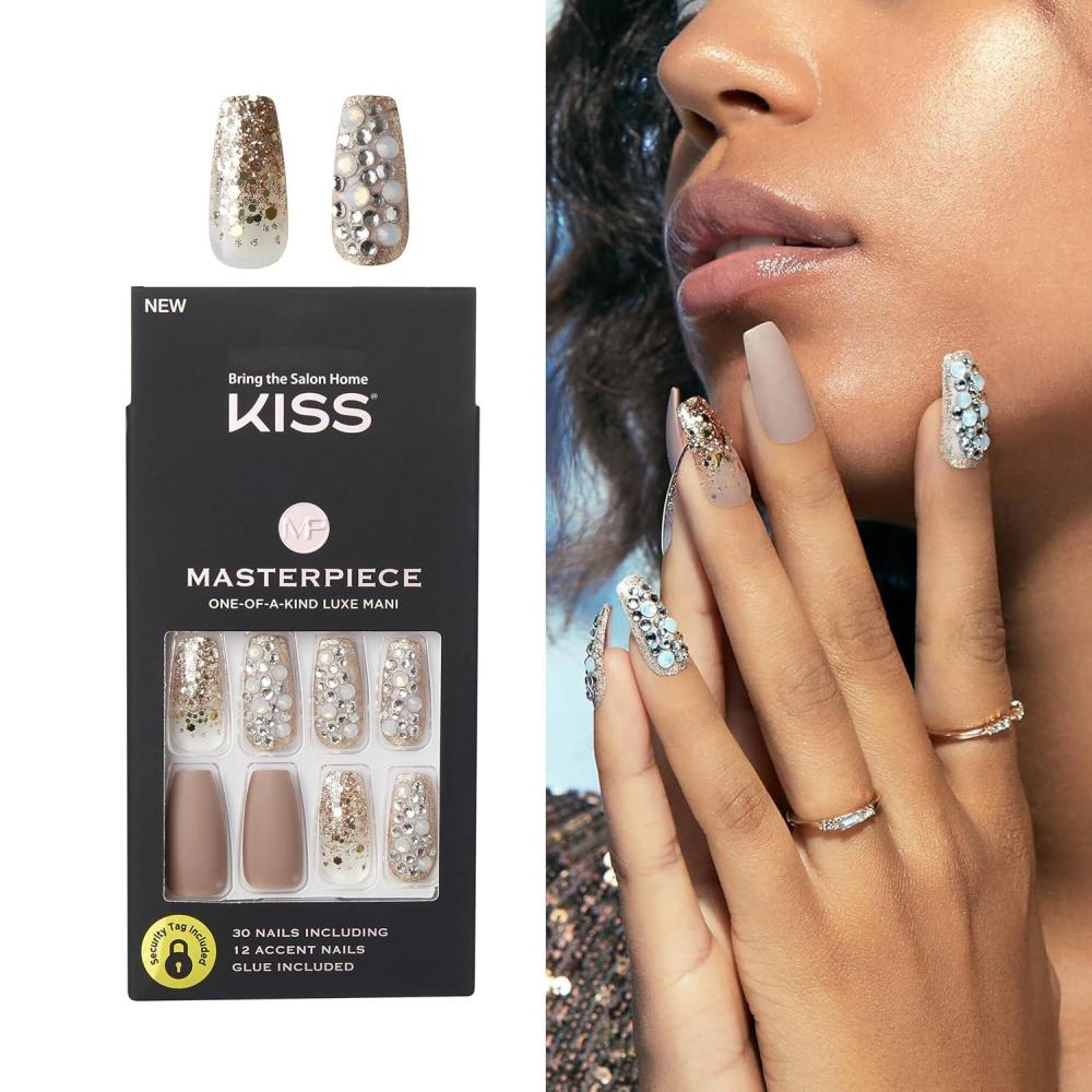 imageKISS Masterpiece Fake Nails OneofaKind Luxe Manicure Set Heirloom 30 False GlueOn Nails including 12 Jewel Accent Nails