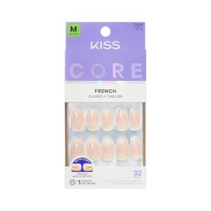 KISS CORE, Press On Nails, Nail glue included, ‘Burble’, Pink, Medium Size, Almond Shape, Includes 32 Nails, 2g Glue, 1 Manicure Stick, 1 Mini File