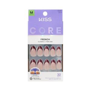 KISS CORE, Press On Nails, Nail glue included, ‘Cheerful’, Red, Medium Size, Almond Shape, Includes 32 Nails, 2g Glue, 1 Manicure Stick, 1 Mini File